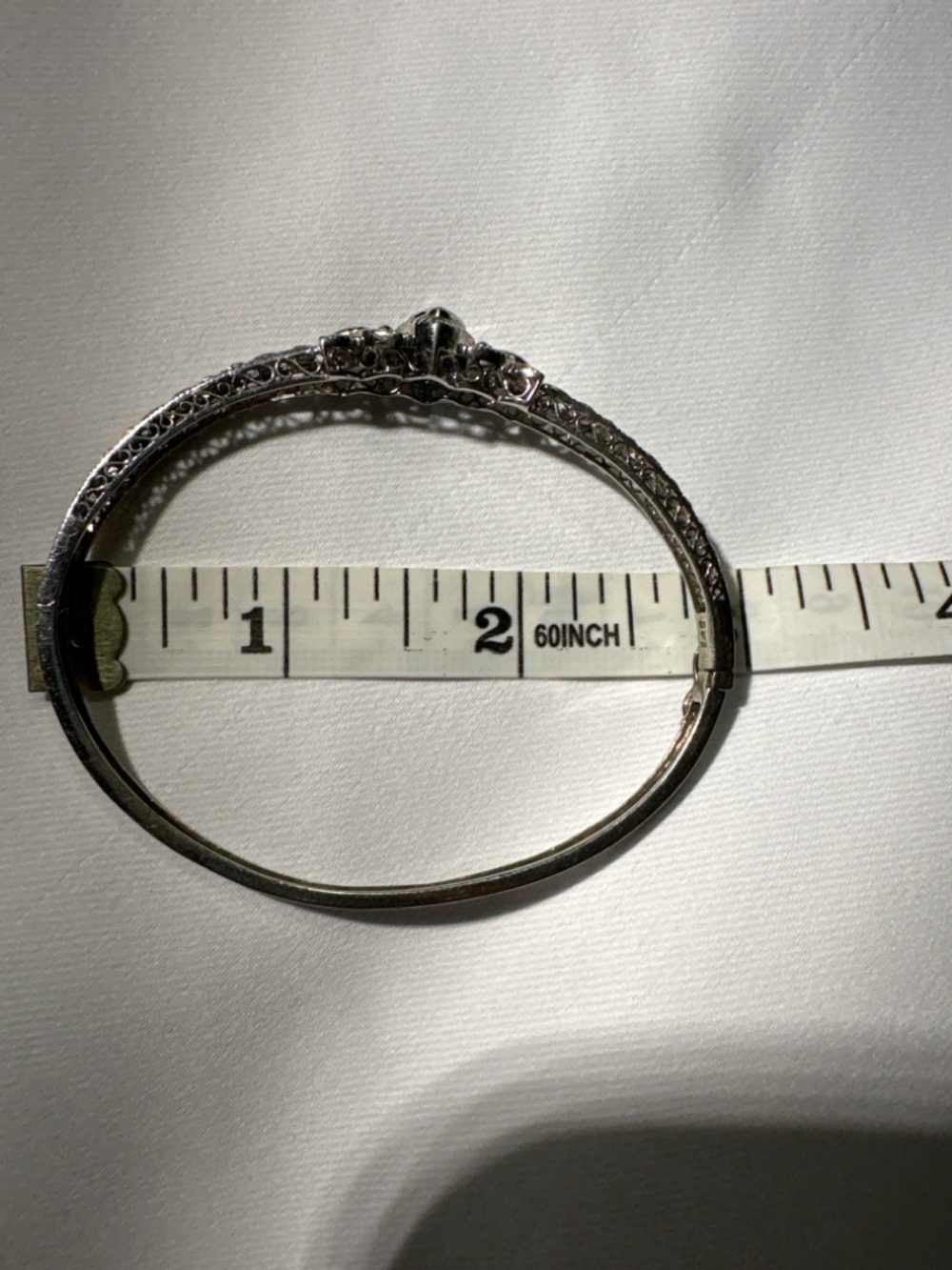 Sterling 925 Blue & White Topaz Butterfly Filigree Hinged Bangle Bracelet - Picture 7 of 7